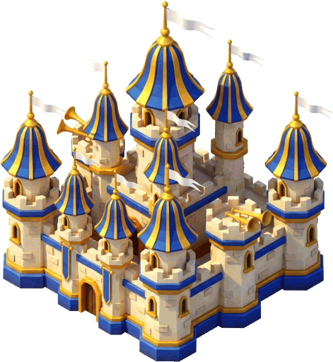Heralds' Bastion, a blue and gold castle of many spires