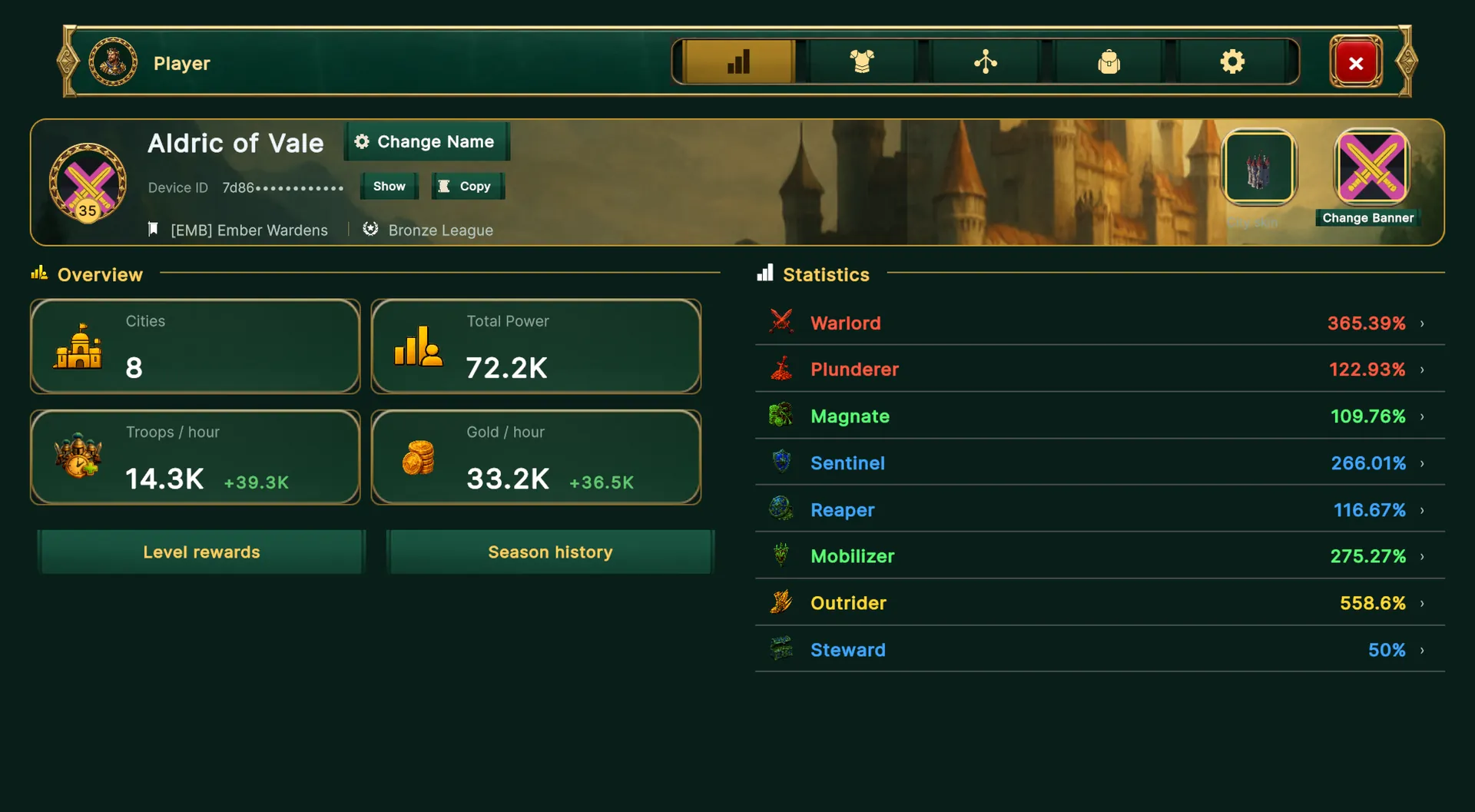The player window with its hero header