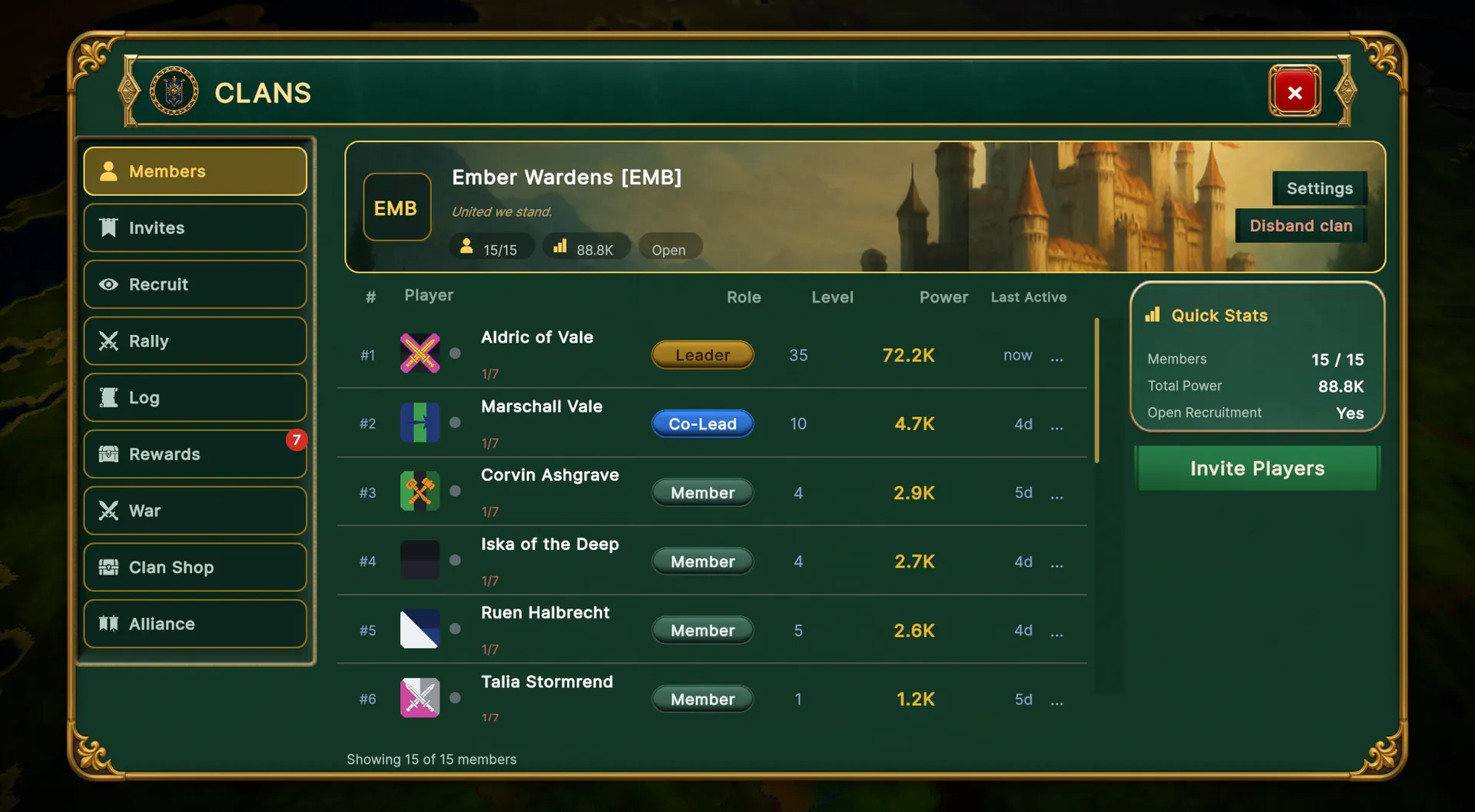 The clan members tab