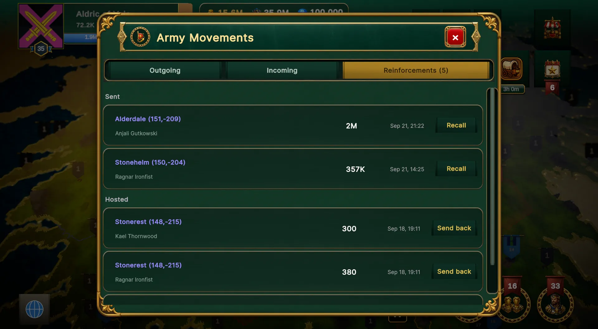 The reinforcements tab