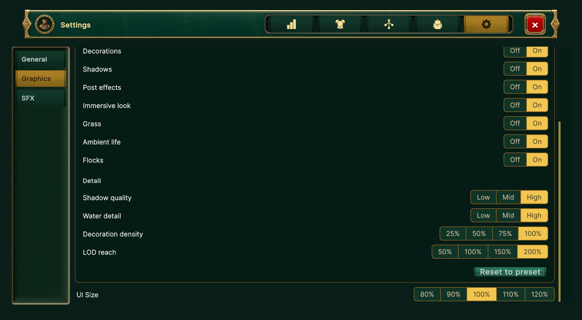 The Advanced block with every setting on its own